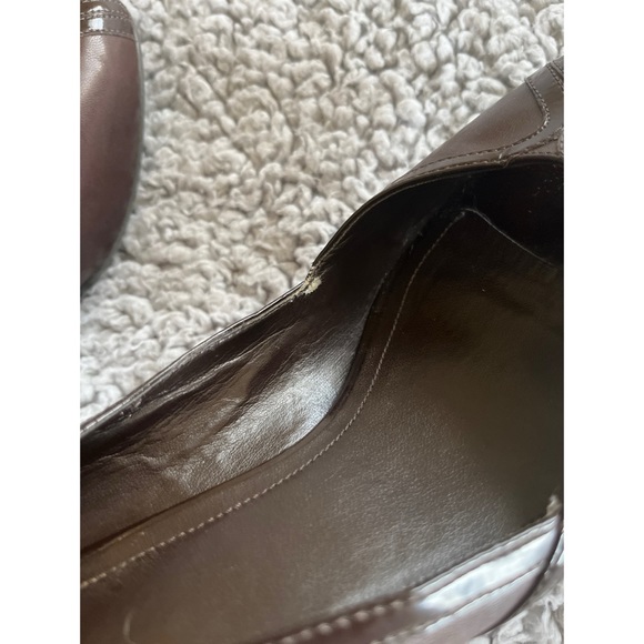 Alex Marie 7.5 Brown Leather Peep Toe Heels. - Picture 4 of 8